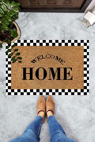 linazaitun Dijital Baskılı Welcome Home Yazılı Dekoratif Kapı Önü Paspası