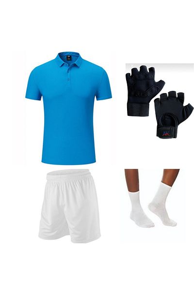 parypary Fitness Polo Neck T-Shirt Set - Dry Touch, Gloves, Socks and Shorts