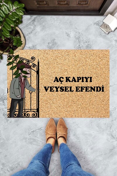 linazaitun Dijital Baskılı Aç Kapıyı Veysel Efendi Dekoratif Kapı Önü Paspası