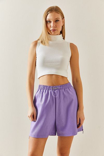 XHAN Lilac Leather Zippered Shorts 3KXK4-46723-26