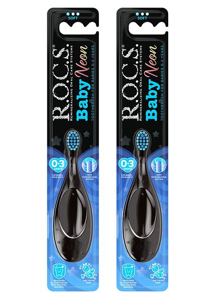 R.O.C.S. 0-3 Years Baby Neon - Extra Soft Toothbrush, Set of 2 Blue