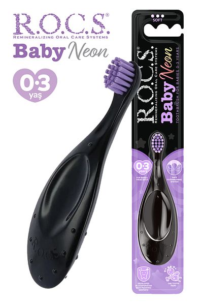 R.O.C.S. 0-3 Years Baby Neon Extra Soft Toothbrush - Set of 2 - Purple+Blue
