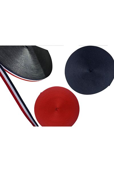 Megas Etiket Navy Blue White Red Narrow Woven Strip 1 cm 50 m