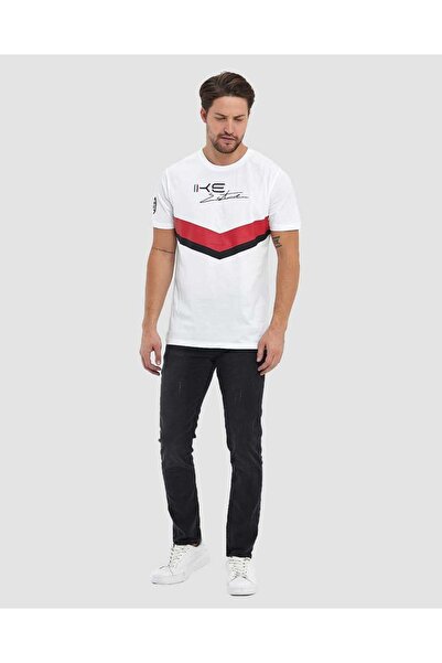 Adams Λευκό Χρώμα Κόκκινο Μαύρο Ανδρικό κοντομάνικο μπλουζάκι με λαιμόκοψη