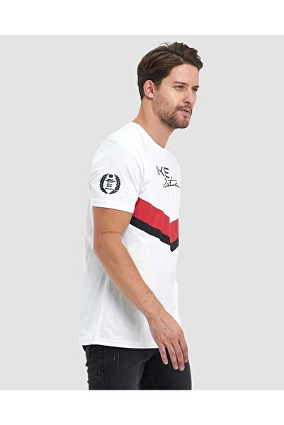 Adams Λευκό Χρώμα Κόκκινο Μαύρο Ανδρικό κοντομάνικο μπλουζάκι με λαιμόκοψη