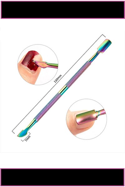 Uniquem Metal Rainbow Tırnak Itici Kronk Çift Taraflı Manikür Çubuğu XLK101