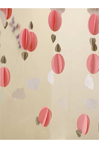 Kazanabil KAĞITTAN BULUT DAİRE VE KALP ZİNCİR ASMA SÜS PEMBE