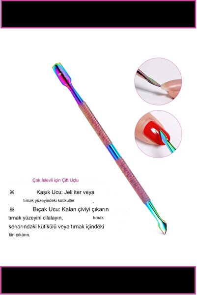 Uniquem Metal Rainbow Tırnak Itici Kronk Çift Taraflı Manikür Çubuğu XLK101