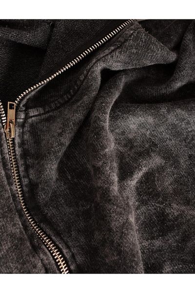 Touz Kuromi Face Printed Vintage Washed Full Zip Detail Unisex Oversize Hooded Cardigan