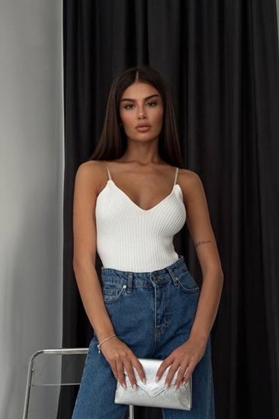 lovebox Γυναικείο Πέτρινο Πλεκτό Λευκή Μπλούζα 23W15019