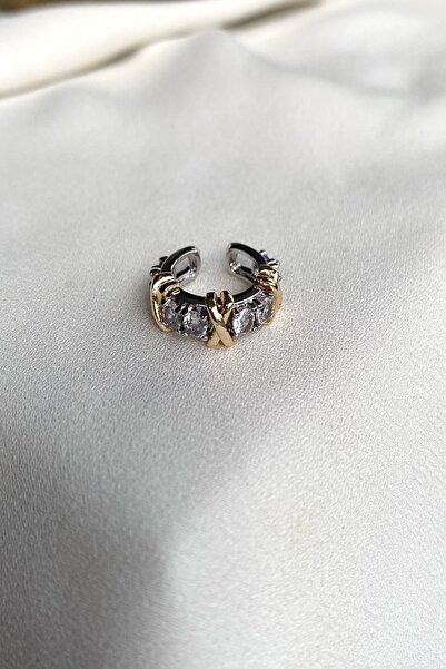 gaila design Tiffany X Model Altın Kaplama Taşlı Earcuff Kıkırdak Küpesi