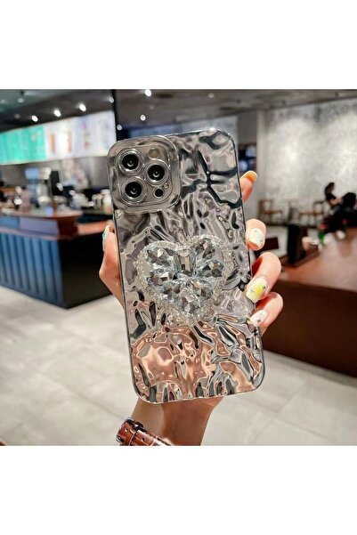 iphone 11 3d Kabartmalı Badem Taşlı Lüks Görünüşlü Tam Kaplayan Kapak