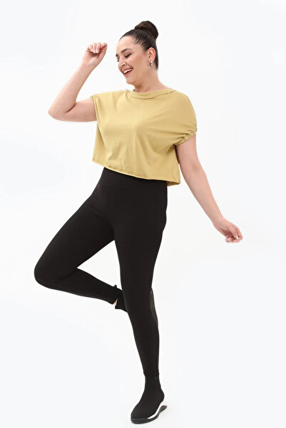 Genel Markalar Battal Büyük Beden Yüksek Bel Toparlayıcı Şardonlu Kaşkorse Fitilli Tayt