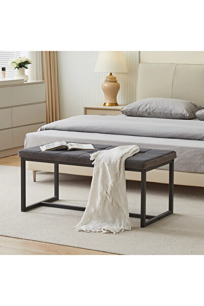 Passion Cassina Modern Siyah Metal Ayaklı Kapitoneli Yatak Ucu Oturma Ban Puf Bench Koridor Oturağı