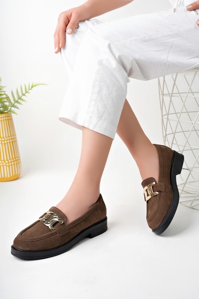 GNS Shoes Γυναικεία παπούτσια από γνήσιο δέρμα σουέτ με αγκράφα καφέ