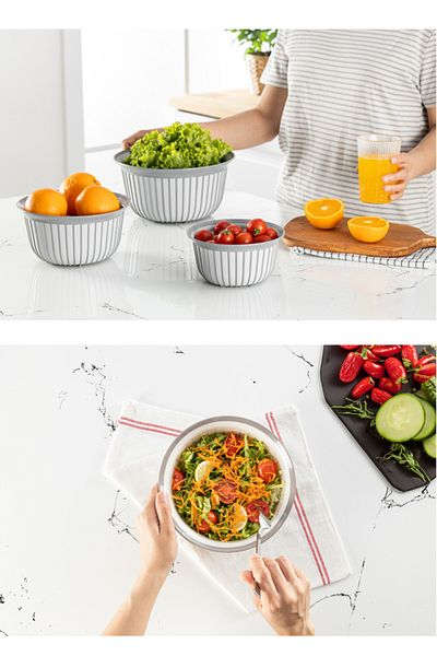 Vienev Linea Gray Bowl Set 3 Pieces - 1X(1, 2, 3 Liter)