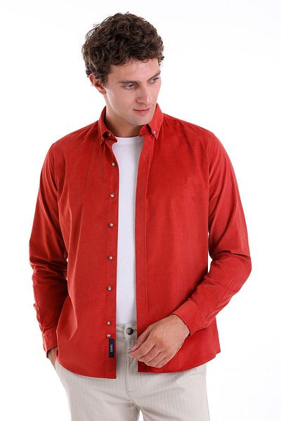Hatemoğlu Πλακάκι Comfort Fit Μασίφ 100% βαμβακερό γιακά με μακρυμάνικο βελούδινο πουκάμισο