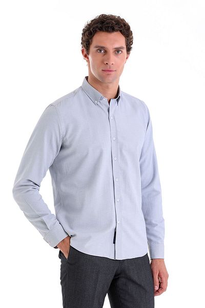 Hatemoğlu Γκρι Comfort Fit μονόχρωμο γιακά με μακρυμάνικο πουκάμισο Oxford
