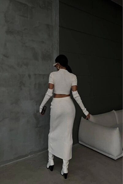 Eka Γυναικεία φούστα εκρού με σπαστό μανίκι 0999-23229