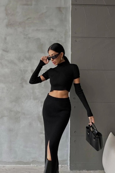 Eka Чорний жіночий комплект з спідницею та рукавами - 0999-23229