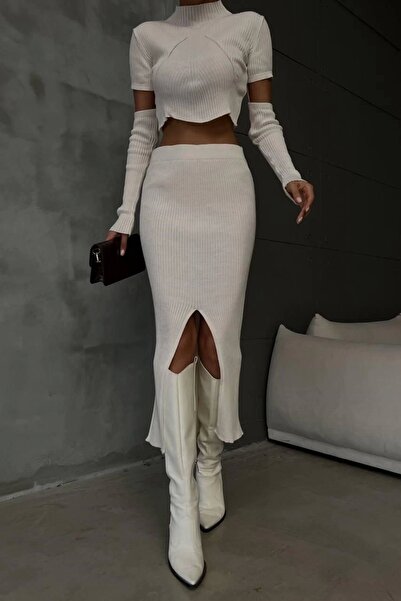 Eka Γυναικεία φούστα εκρού με σπαστό μανίκι 0999-23229
