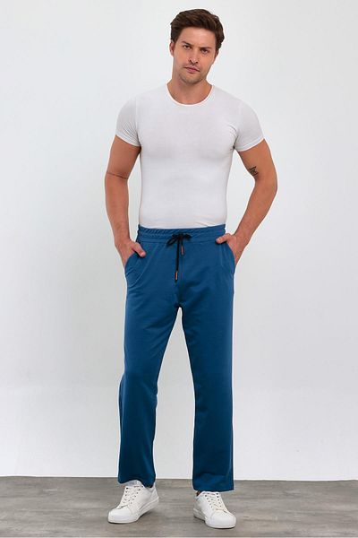 COMBİNE MİCHAİL Men's Indigo Straight Leg Relaxed Cut Sweatpants