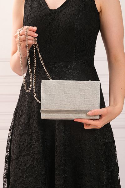 ROZA CANTA Ασημί CupraGlitter Γυναικείο βραδινό φόρεμα Clutch Τσάντα