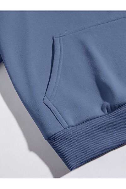 Tarzsokak Kanguru Cepli Katı Kapüşonlu Üst MAVİRENK