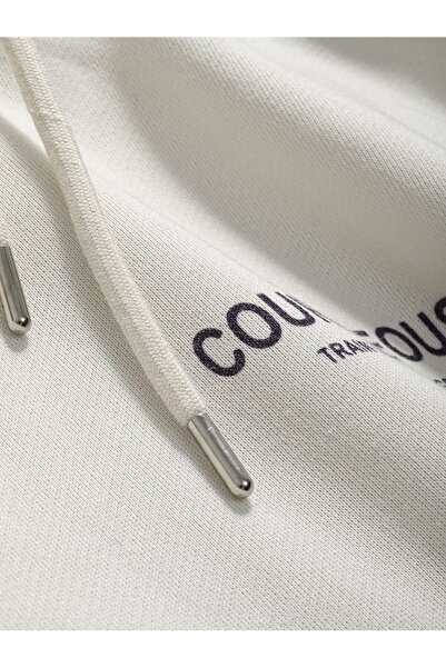 Tarzsokak Yıldız Baskılı Damla Omuzlu Kapüşonlu Üst Bej