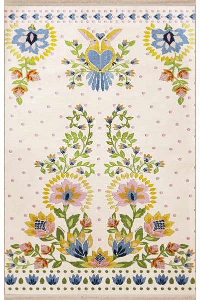 Rugs Modern Halı Beige Themed Multicolored Traditional Floral Motif Patterned...