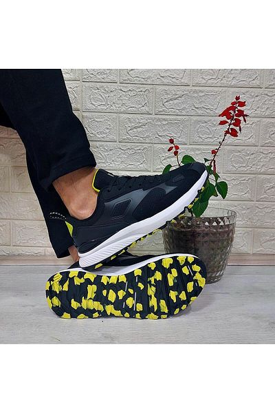 Kinetix Bret Black-Yellow Footed Non-Slip Men's Sports Shoes