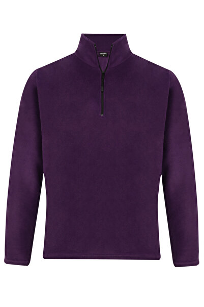 MOONBULL Men's Anti-Pilling Fit Bato Collar Cold-Proof Purple Fleece Sweatshirt