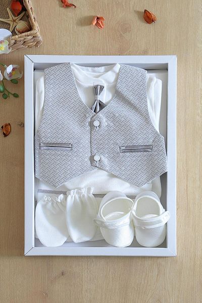 Sitilin Baby Boy Vest and Bow Tie Mevlit Set Luxury Special Day and Mevlütlük Ornate Set 0 - 3 Months Stl6409