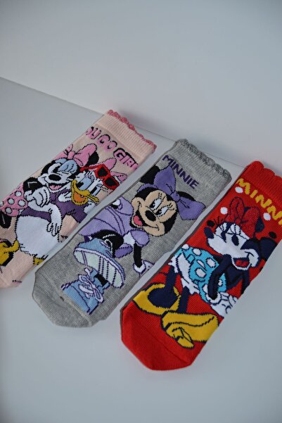 ASELA. LİSANSLI MİNNİE MOUSE VE DAİSY SİMLİ SOKET 3LÜ KIZ ÇOCUK ÇORAP