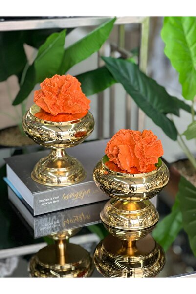 ArzzHome Dekoratif 2 Li Mercan Ayaklı Kutu Gold & Turuncu