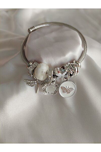 BLUNCHSTORE CHARM WHITE BUTTERFLY STONE STEEL BRACELET
