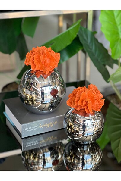 ArzzHome Dekoratif 2 Li Mercan Kutu Gümüş & Turuncu