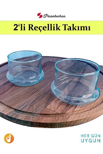 HERGÜNUYGUN Glass Jam Bowl, Breakfast, Lemon Bowl, Storage Container (Without Lid) 2-Piece