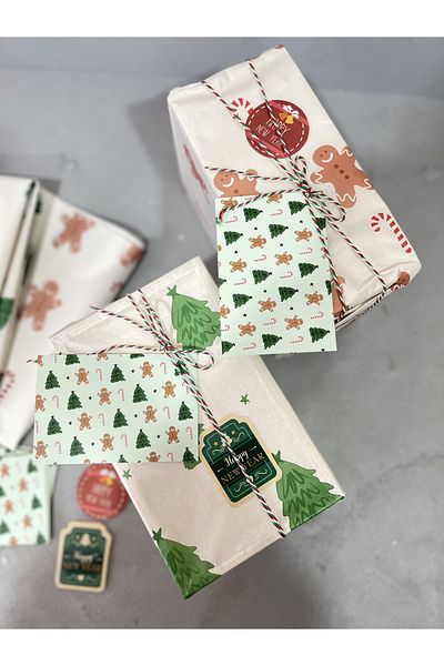 Meyofficial 2 New Year themed gift packaging kits (pelur greeting card binding rope stickers)