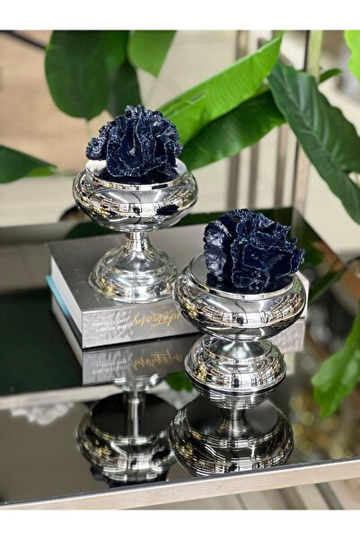 ArzzHome Dekoratif 2 Li Mercan Ayaklı Kutu Gümüş & Koyu Lacivert