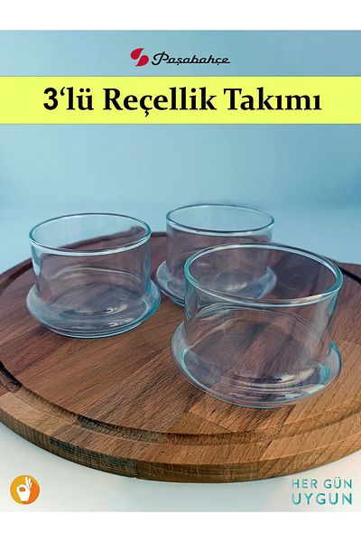 HERGÜNUYGUN Glass Jam Bowl, Breakfast, Lemon Bowl, Storage Container (Without Lid) 3-Piece