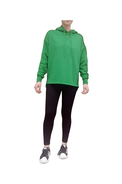 HNS MRQ КАПЮШОН З ДЕТАЛЯМИ НА РУКАВАХ І РОЗРІЗОМ ВНИЗ SWEAT - ТРАВ'ЯНО-ЗЕЛЕНИЙ - M - ST06919-ТРАВ'ЯНО-ЗЕЛЕНИЙ-M