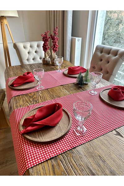 Decamor home Stain Resistant Gingham Red Plain Runner with Water Repellent Features