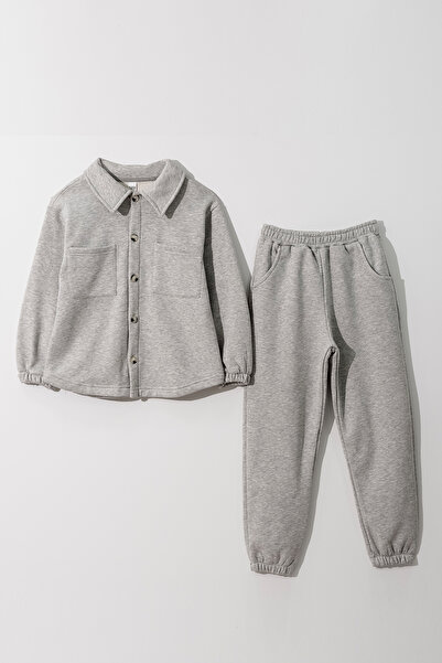 Tuffy Kids KIZ ÇOCUK DÜĞMELİ ÇİFT CEP DETAYLI ÜÇİP KIŞLIK EŞOFMANLI İKİLİ TAKIM 10-13 YAŞ