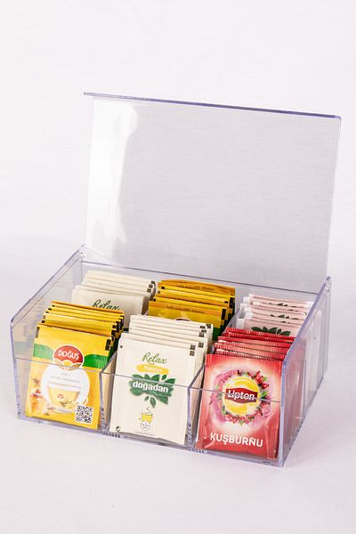 Karçiçeği Home Tea Box 6 Compartment Lid Bag Herbal Tea Storage Container Acrylic