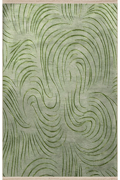 Rugs Modern Halı Yeşil Temalı Dalgalı Spiral Desenli Modern Dekoratif Halı 2159
