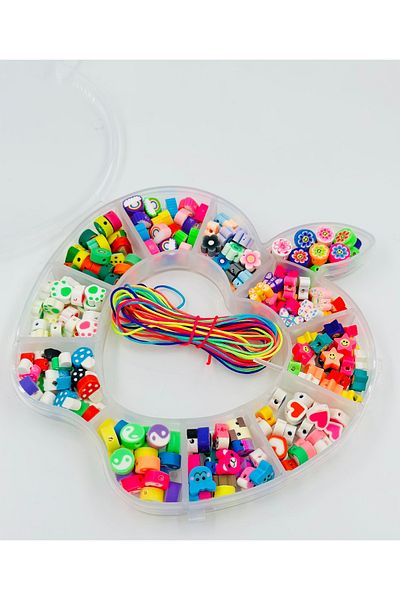 Candy Fimo Bead Set Apple Shaped Box 220 Pieces 5 Meters Parachute String