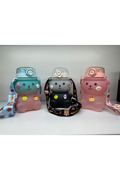 Ecolux 1300ml Bpa Free Children's Waterer with Teddy Bear, Drip-Free and Carrying Strap - Pink
