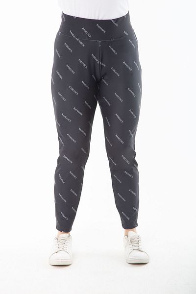 Şans Women's Large Size Black Leather Look Sports Pants with Elastic Waist 65N37311
