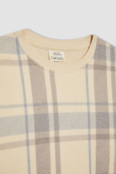 DeFacto Boy's Crew Neck Patterned Flannel Sweatshirt B5390a823wn